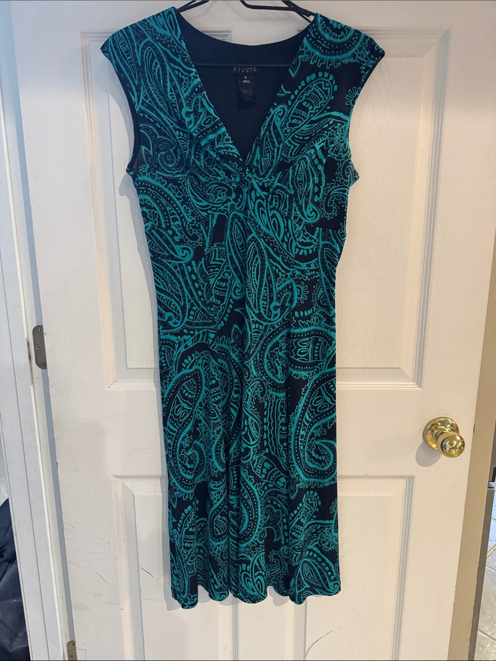 Enfocus Studio Teal Paisley V-Neck Midi Dress